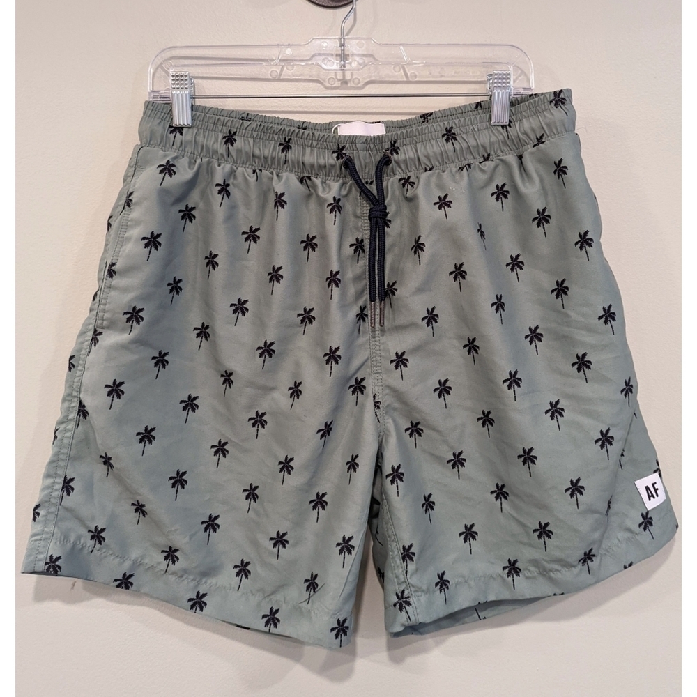 Allfenix Sage Green Palm Tree Print Mesh Lined Swim Trunks Size XL
